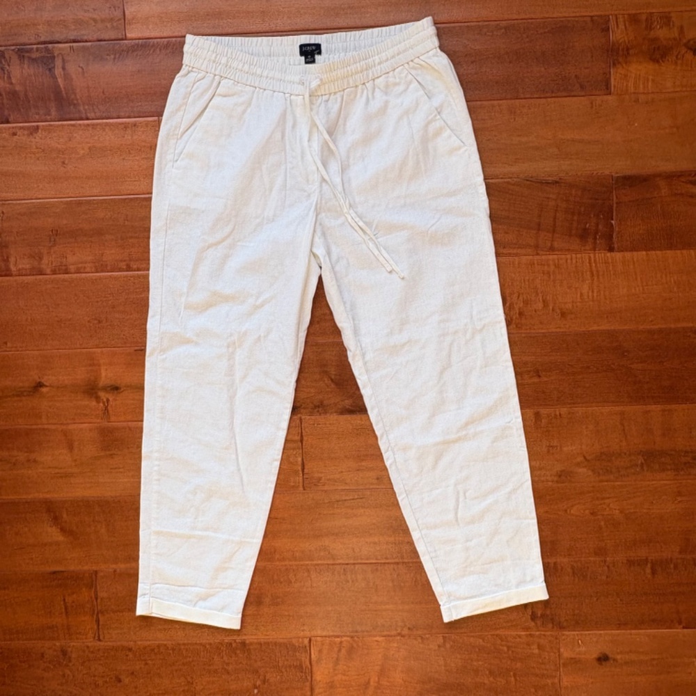 NWT J.Crew Factory Linen-Cotton‎ Drawstring Pant Womens 6 White
